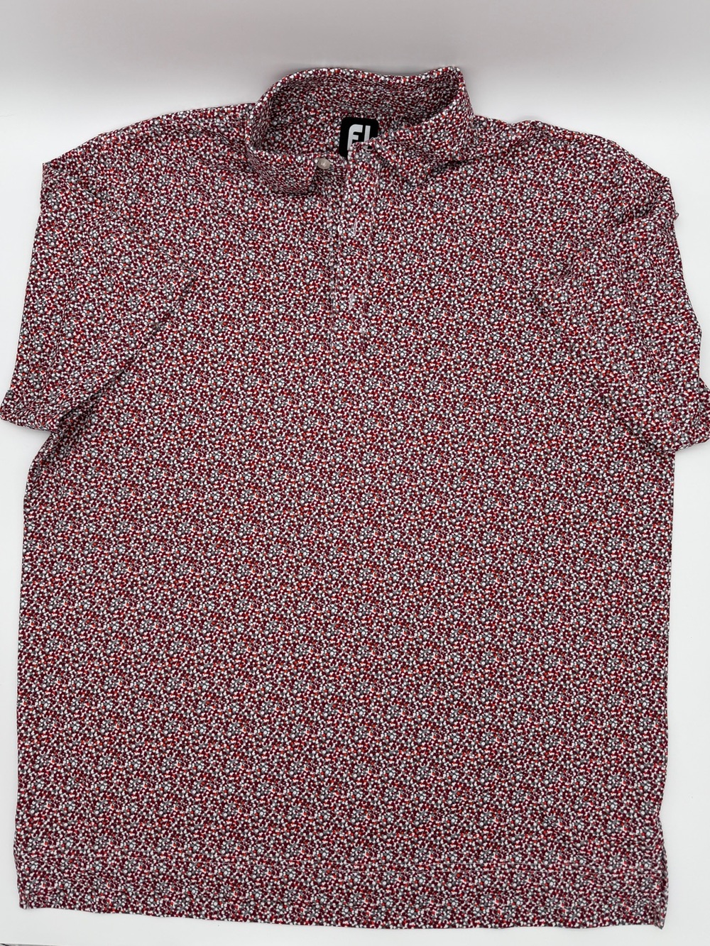 FootJoy FJ Golf Polo Shirt Men's Large Red Navy Micro Dot Print Performance SS